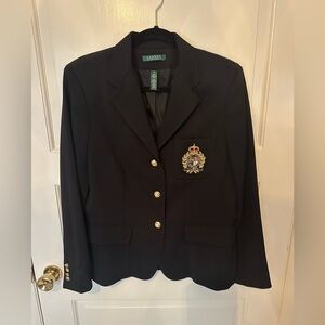 Vintage Ralph Lauren women’s navy blazer, 100% wool, excellent condition